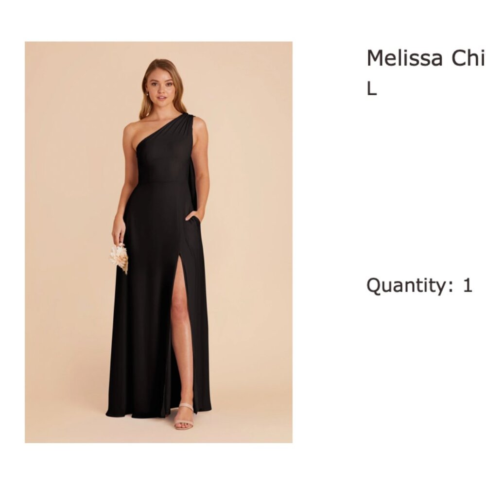 Birdy Grey Kira Dress With Slit, Black , chiffon Bridesmaids Dress, Large, NWT!